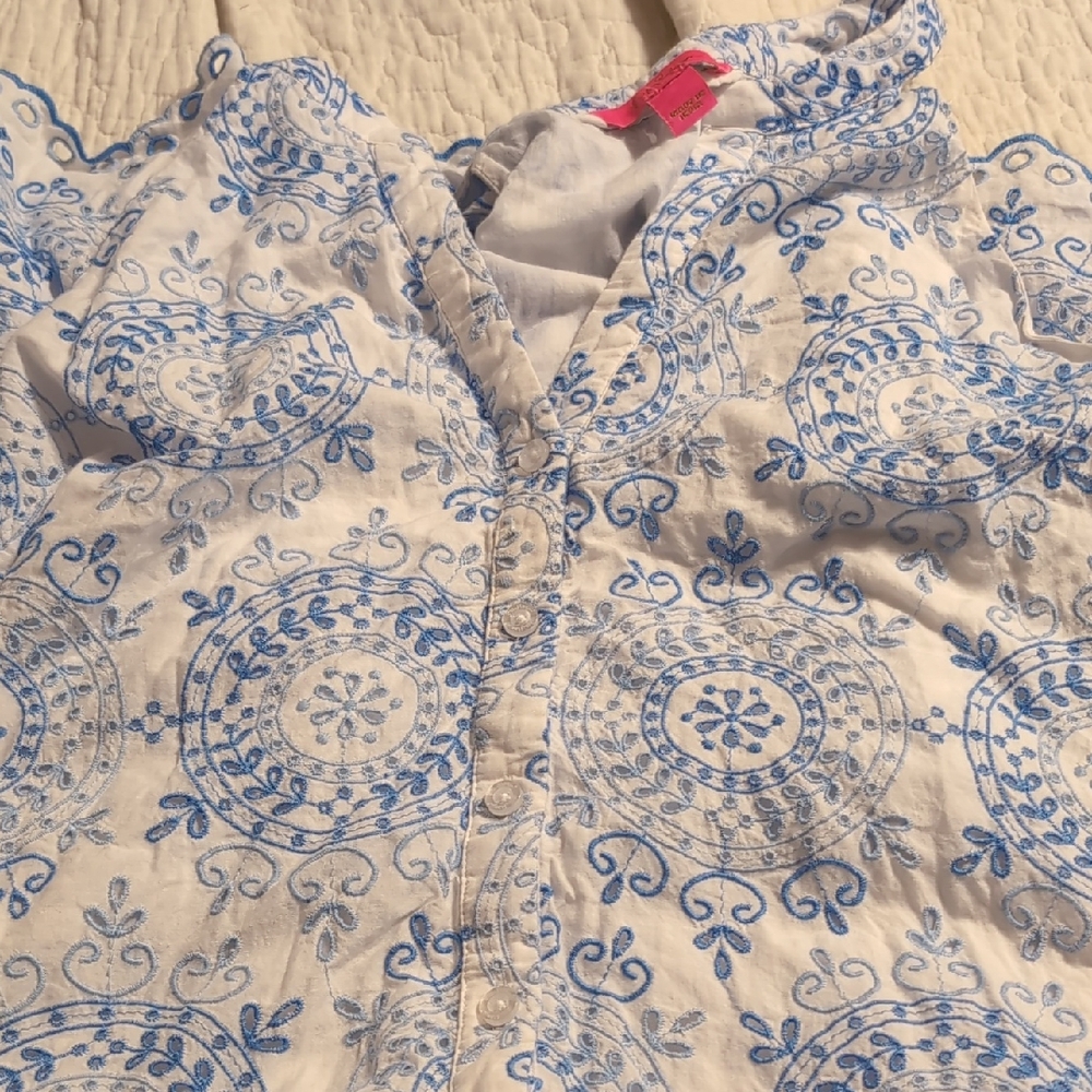 White and Blue Embroidered Dress